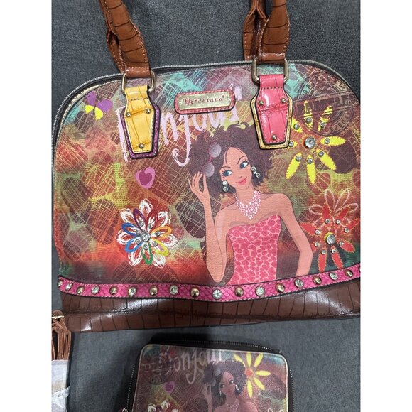 Breniano Bonjour Multicolor Handbag & Wallet Set With Adjustable Strap And Zippe - Picture 2 of 12